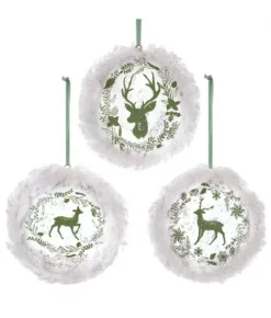 Boutique de Noël Enchanted Forest*Ornament, Disc Shape, With Deer Motif And Fur Trim