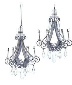 Boutique de Noël Winter Wonderland*Ornament, Elegant Silver Chandelier, With Acrylic Crystals