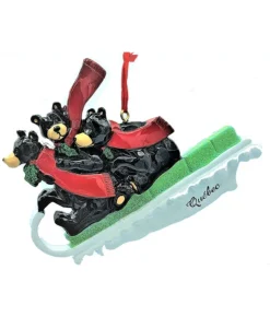 Boutique de Noël Enchanted Forest*Ornament, Family Of 3 Black Bears On A Sled