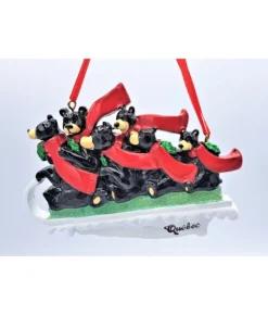 Boutique de Noël Enchanted Forest*Ornament, Family Of 6 Black Bears On Sled