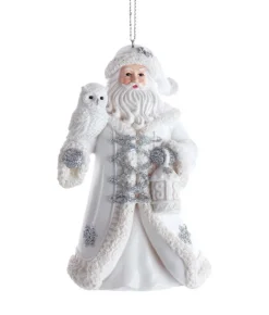 Boutique de Noël Winter Wonderland*Ornament, Father Christmas In Silver And White With An Owl