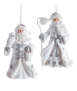 Boutique de Noël Winter Wonderland*Ornament, Father Christmas In Silver And White With An Owl