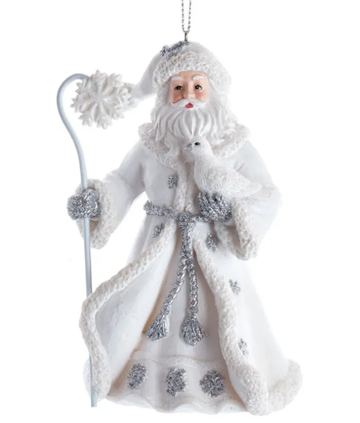 Boutique de Noël Birds & Owls*Ornament, Father Christmas In Silver And White With A White Bird