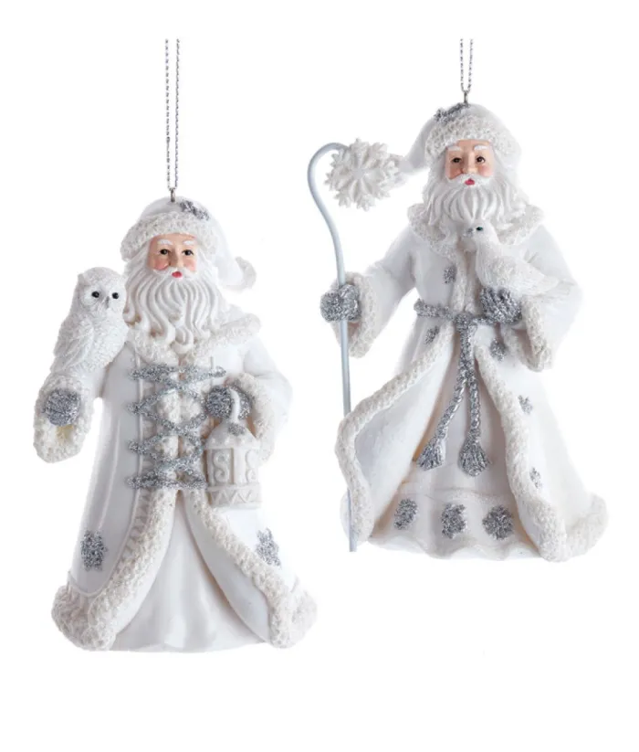 Boutique de Noël Birds & Owls*Ornament, Father Christmas In Silver And White With A White Bird
