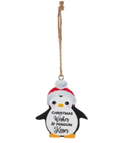 Boutique de Noël Family & Friends*Ornament, Festive Penguin, With Message "Christmas Wishes And Penguin Kisses"