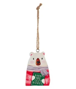 Boutique de Noël Family & Friends*Ornament, Festive Polar Bear, With Message "Warm And Cozy Wishes"