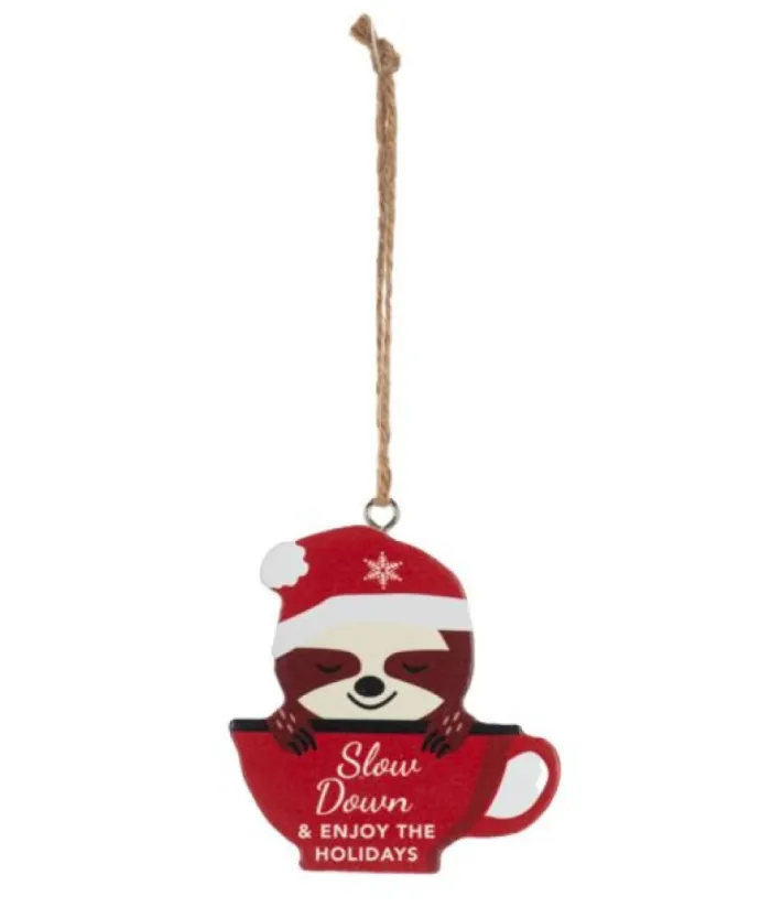 Boutique de Noël Family & Friends*Ornament, Festive Sloth, With Message "Slow Down And Enjoy The Holidays"