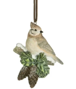 Boutique de Noël Rustic*Ornament, Forest Bird On Branch With Pine Cones