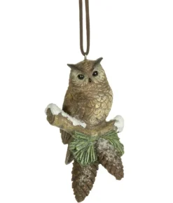 Boutique de Noël Birds & Owls*Ornament, Forest Owl On Branch With Pine Cones