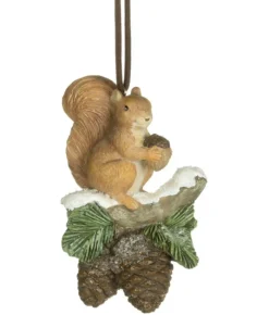 Boutique de Noël Rustic*Ornament, Forest Squirrel On Branch With Pine Cones