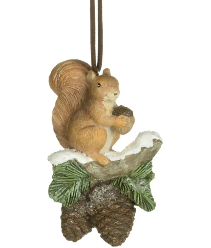 Boutique de Noël Rustic*Ornament, Forest Squirrel On Branch With Pine Cones