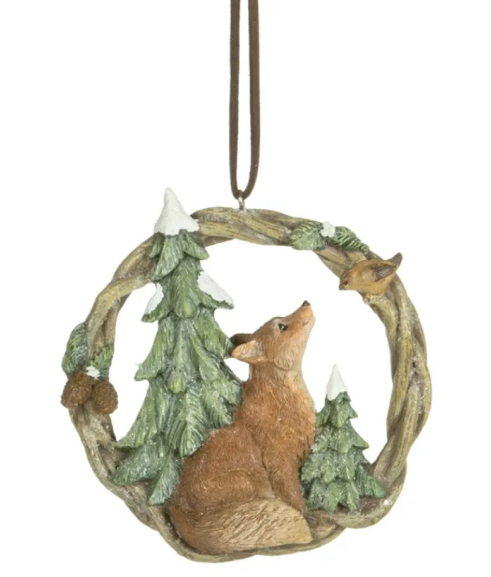 Boutique de Noël Rustic*Ornament, Garland Featuring Forest Fox And Small Bird.
