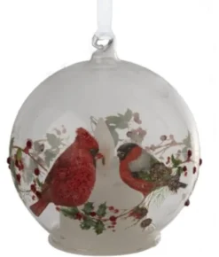 Boutique de Noël Varied Shapes*Ornament, Glass Ball, Illuminated By Led, Cardinal On Holly Design