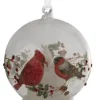 Boutique de Noël Enchanted Forest*Ornament, Glass Ball, Illuminated By Led, Cardinal On Holly Design