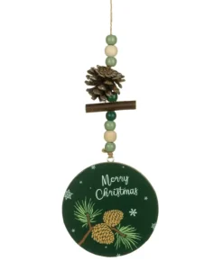 Boutique de Noël Rustic*Ornament, Green Circle Shape With Motif And Decoration.
