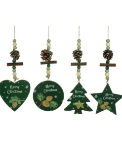 Boutique de Noël Rustic*Ornament, Green Circle Shape With Motif And Decoration.