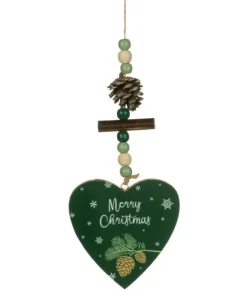 Boutique de Noël Rustic*Ornament, Green Heart Shape With Motif And Decoration.