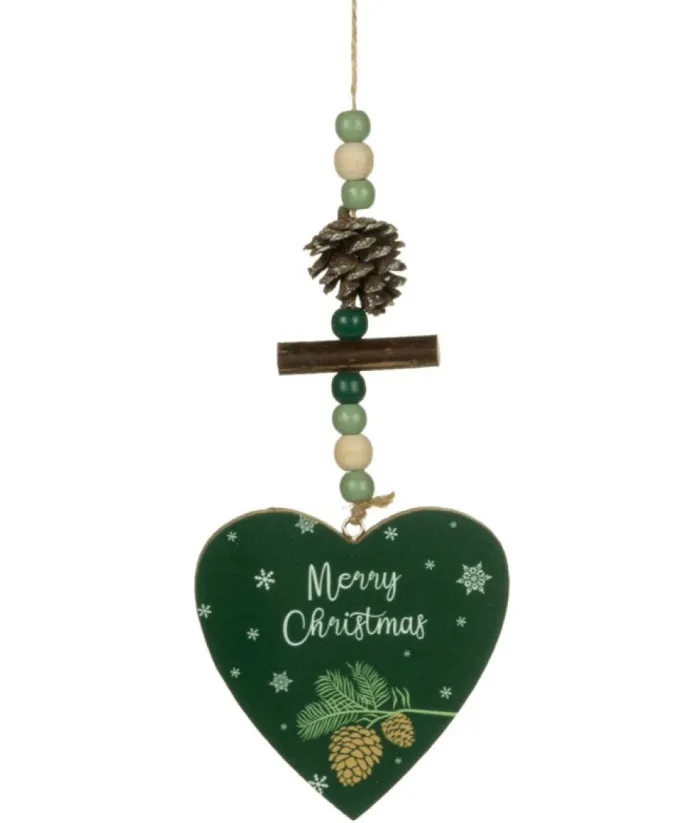 Boutique de Noël Rustic*Ornament, Green Heart Shape With Motif And Decoration.