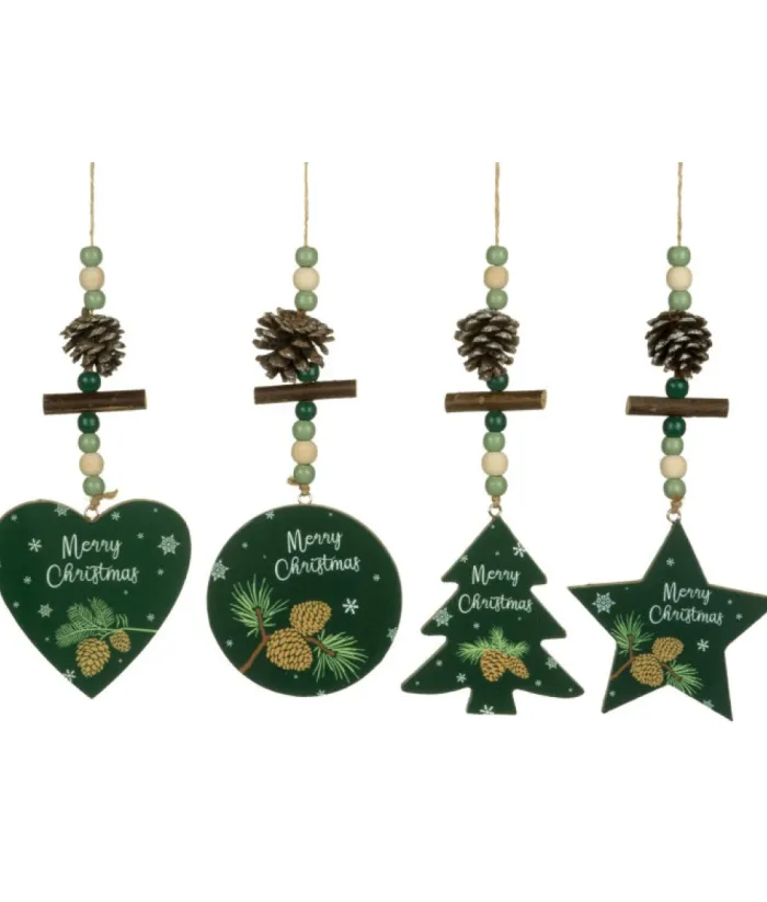 Boutique de Noël Rustic*Ornament, Green Heart Shape With Motif And Decoration.