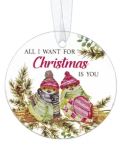Boutique de Noël Birds & Owls*Ornament, Plaque With Bird Motif, With Message "All I Want For Christmas Is You"