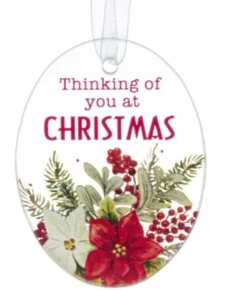 Boutique de Noël Family & Friends*Ornament, Plaque With Poinsetta Motif, With Message "Thinking Of You At Christmas"