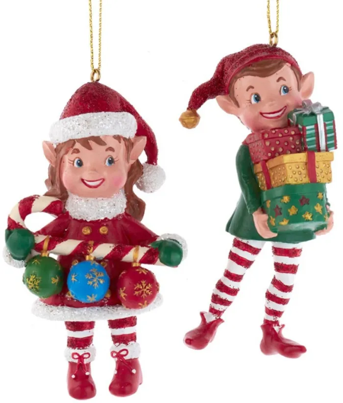 Boutique de Noël Santa'S Workshop*Ornament, "Red Hat", Miss Elf With Decorated Candy Cane