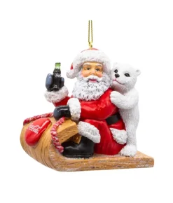 Boutique de Noël Mom'S Kitchen & Bakery*Ornament, Santa And Polar Bear Cub On Sled With A Coca Cola