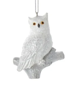 Boutique de Noël Birds & Owls*Ornament, Silver And White Owl, Resting On A Branch