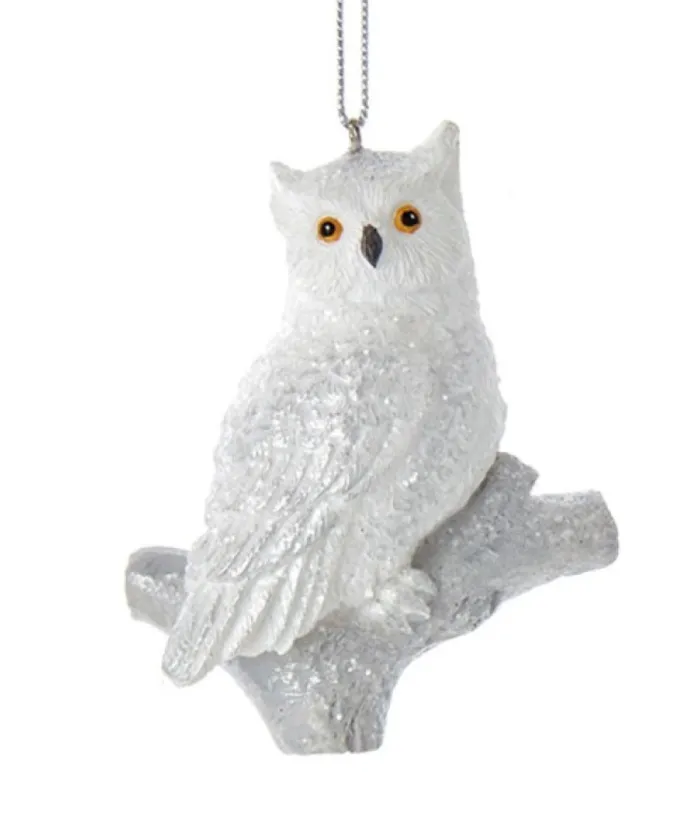 Boutique de Noël Birds & Owls*Ornament, Silver And White Owl, Resting On A Branch