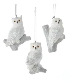 Boutique de Noël Birds & Owls*Ornament, Silver And White Owl, Resting On A Branch