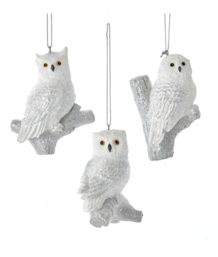 Boutique de Noël Birds & Owls*Ornament, Silver And White Owl, Resting On A Branch