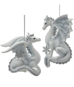 Boutique de Noël Enchanted Forest*Ornament, Silver And White Spangled Dragon