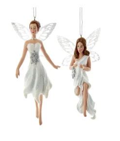 Boutique de Noël Winter Wonderland*Ornament, Silver And White Fairy, Barefoot, With Glittering Wings