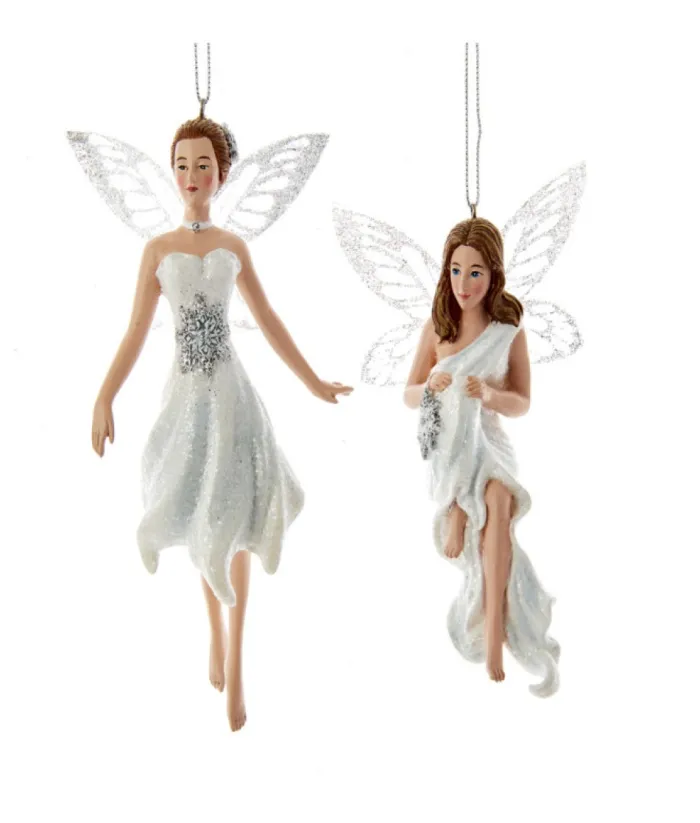 Boutique de Noël Winter Wonderland*Ornament, Silver And White Fairy, Barefoot, With Glittering Wings