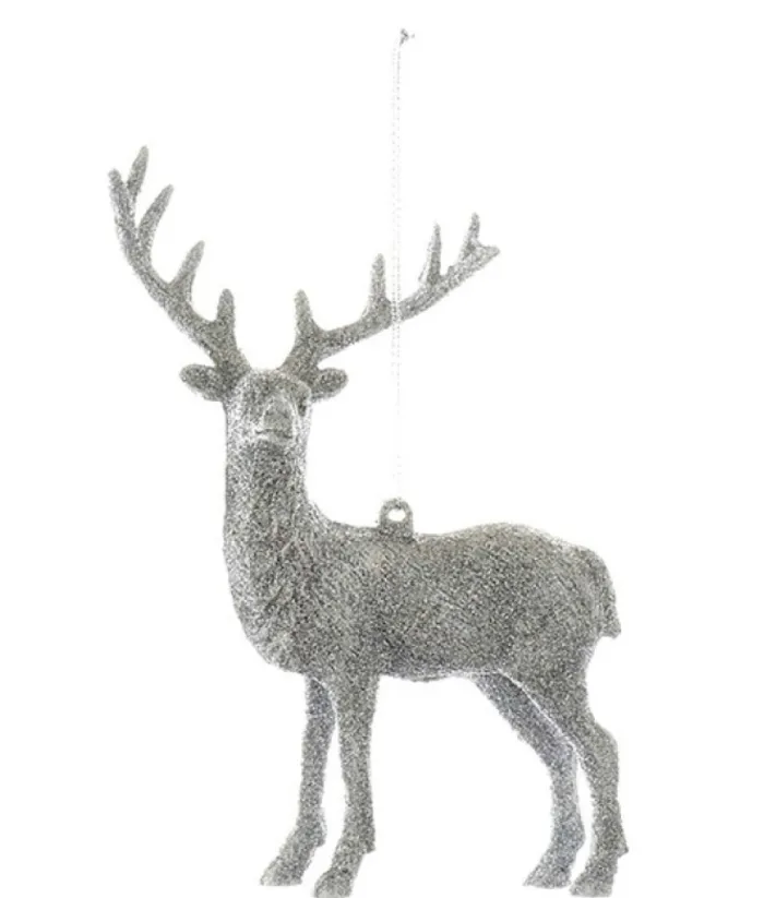 Boutique de Noël Enchanted Forest*Ornament, Silver Glittered Majestic Stag