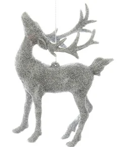 Boutique de Noël Winter Wonderland*Ornament, Silver Glittered Stag, With It'S Neck Arched