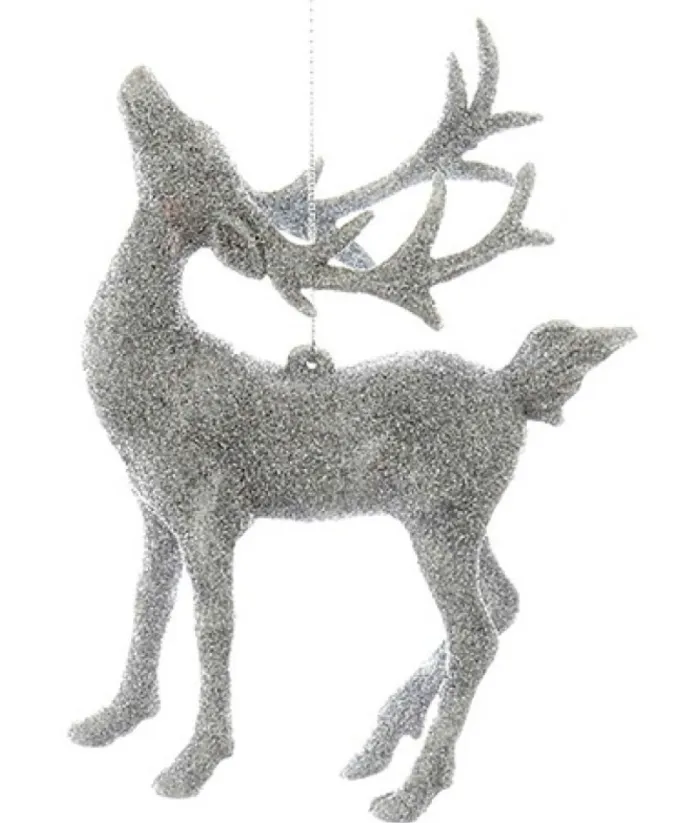 Boutique de Noël Winter Wonderland*Ornament, Silver Glittered Stag, With It'S Neck Arched