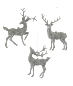 Boutique de Noël Winter Wonderland*Ornament, Silver Glittered Stag, With It'S Neck Arched