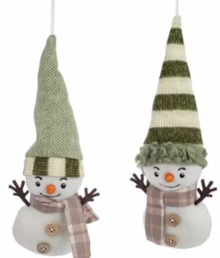 Boutique de Noël Christmas Classics*Ornament, Snow Man With Scarf And Herring Bone Toque.