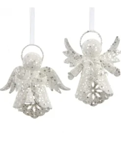 Boutique de Noël Winter Wonderland*Ornament, White Sparkling Angel, With Her Wings Raised.
