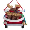 Boutique de Noël Farm House & Western*Ornament With Bells, Red Pickup Truck With Moose Family And Xmas Tree