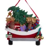Boutique de Noël Enchanted Forest*Ornament With Bells, Red Pickup Truck With Moose And Xmas Tree