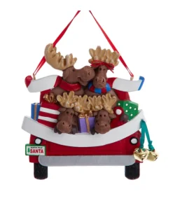 Boutique de Noël Farm House & Western*Ornament With Bells, Red Pickup Truck With Moose And Xmas Tree