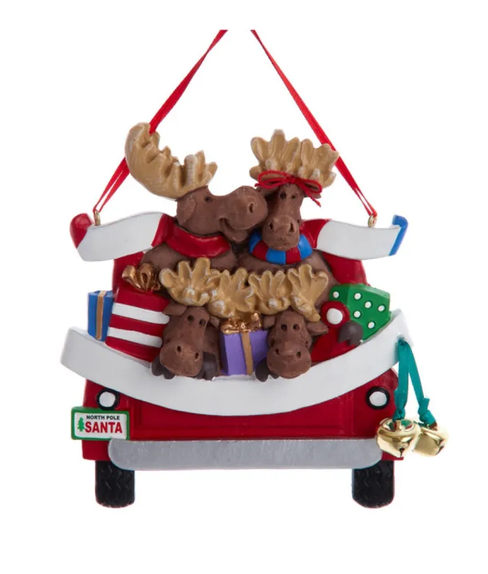 Boutique de Noël Farm House & Western*Ornament With Bells, Red Pickup Truck With Moose And Xmas Tree