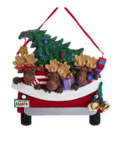 Boutique de Noël Farm House & Western*Ornament With Bells, Red Pickup Truck With Moose And Xmas Tree