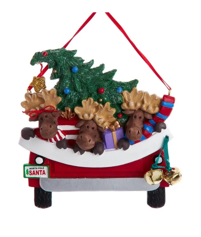 Boutique de Noël Farm House & Western*Ornament With Bells, Red Pickup Truck With Moose And Xmas Tree
