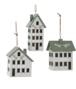 Boutique de Noël Family & Friends*Ornament, Wooden House, Ivory And Sage Colours.