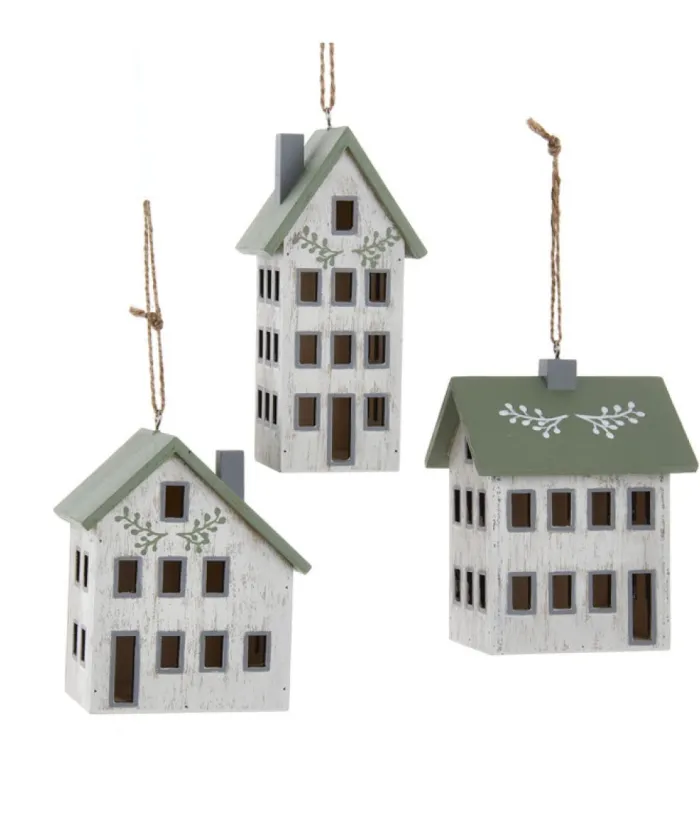 Boutique de Noël Family & Friends*Ornament, Wooden House, Ivory And Sage Colours.