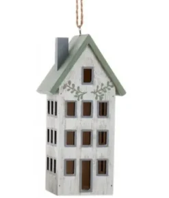 Boutique de Noël Rustic*Ornament, Wooden House, Sage And Ivory Colours
