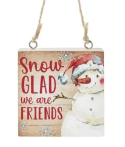 Boutique de Noël Winter Wonderland*Ornament, Wooden Plaque, With Message "Snow Glad We Are Friends"
